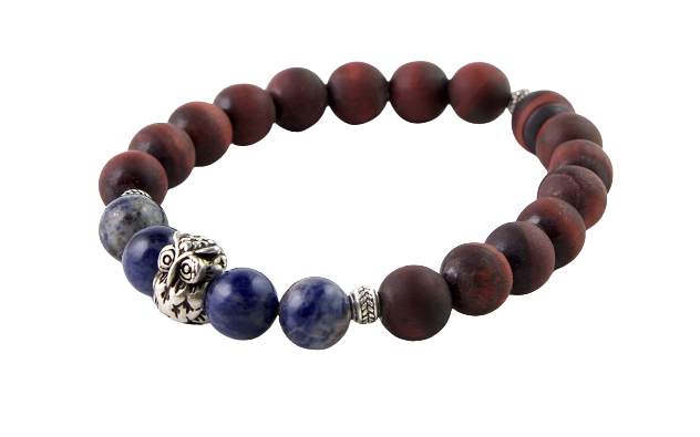 Unpolished Red Tiger-Eye Bracelet with Blue Sodalite Stone and Silver ...